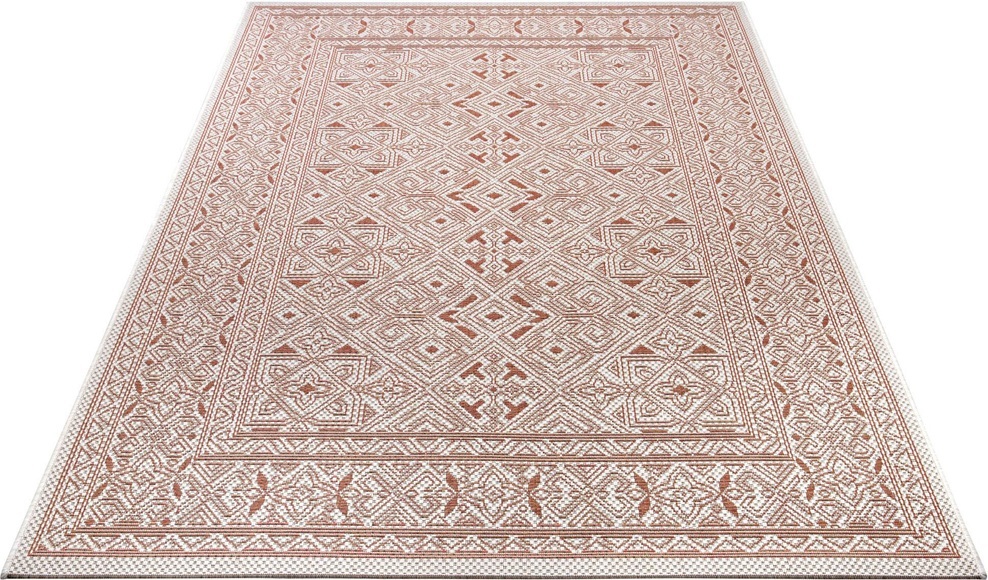 NORTHRUGS Teppich »Cuadrado«, rechteckig, 4 mm Höhe, Flachgewebe In und Outdoor geeignet, Grafisches Design, gekettelt, Wohnzimmer, Balkon, Terrasse, Garten, Robust, Pflegeleicht