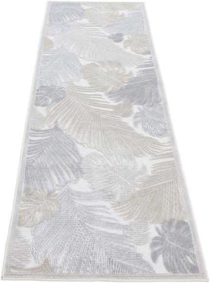 carpetfine Läufer »Deja 104«, rechteckig, 4 mm Höhe, robustes Flachgewebe, Motiv- Floral Palmenblätter, Hoch-Tief Effekt, In- und Outdoor geeignet, Wetterfest und UV-beständig für Balkon, Terrasse, Garten, Aussenbereich,Wohnzimmer, Schlafzimme