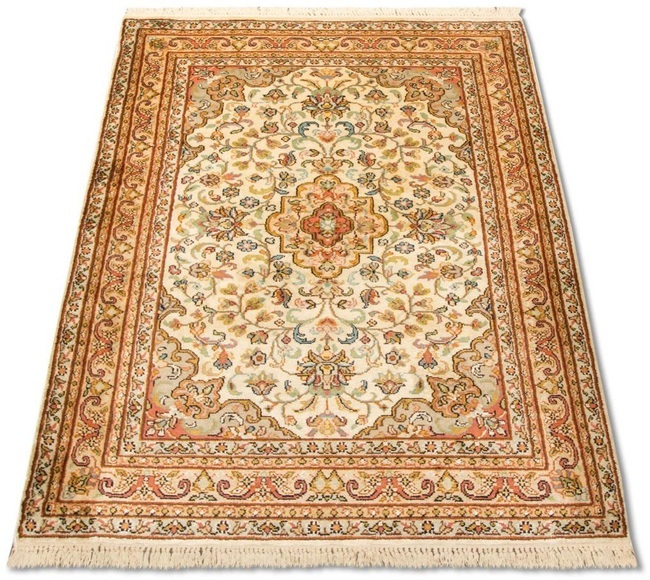 morgenland Teppich »Kaschmir Seide Teppich handgeknüpft beige«, rechteckig, 5 mm Höhe