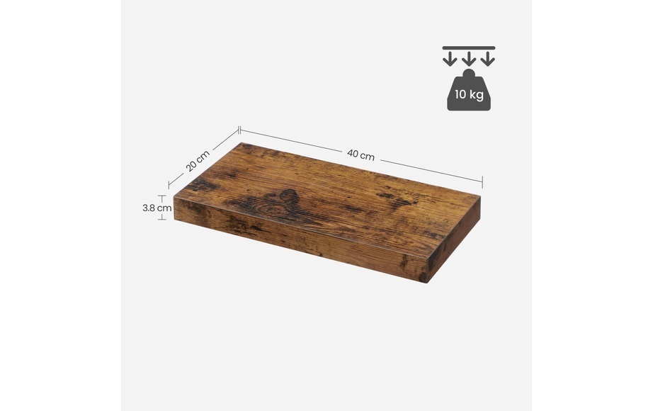 Vasagle - Wandregal, Schweberegal für Bilder, Deko, für Wohnzimmer, Küche, Flur, Schlafzimmer, Badezimmer, rustikal, braun LWS24BX