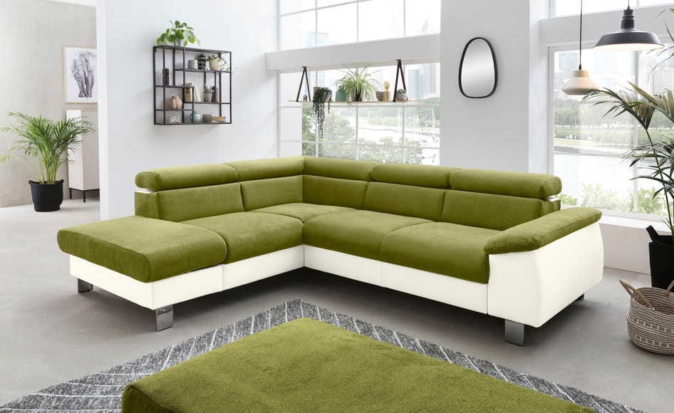 COTTA Ecksofa »Komaris«, inklusive Kopf- bzw. Rückenverstellung, wahlweise Bettfunktion, Bettkasten und RGB-LED-Beleuchtung