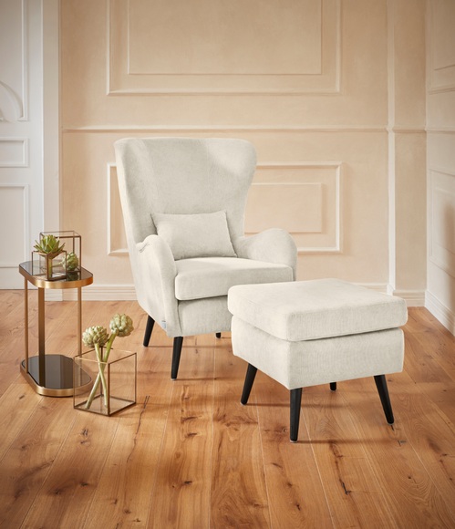 Guido Maria Kretschmer Home&Living Sessel »Salla«, wahlweise mit oder ohne Hocker, grosser Sessel: Masse B/T/H: 78/94/118 cm, Bezug auch in Luxus-Microfaser in Teddyfelloptik