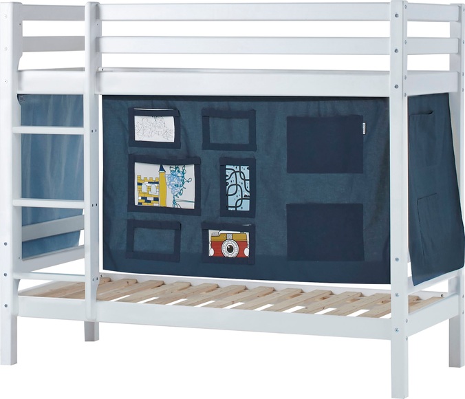 Hoppekids Etagenbett, Liegefläche 70x160 cm, Kiefer weiss lackiert,mit Textilset und wahlweise mit Matratze