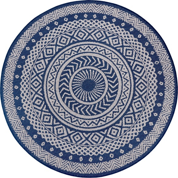Leonique Teppich »Sia«, rund, 3 mm Höhe, In-und Outdoor geeignet, Mandala, Rund, Wohnzimmer, Balkon, Terrasse, Garten, Pflegeleicht, Flachgewebe