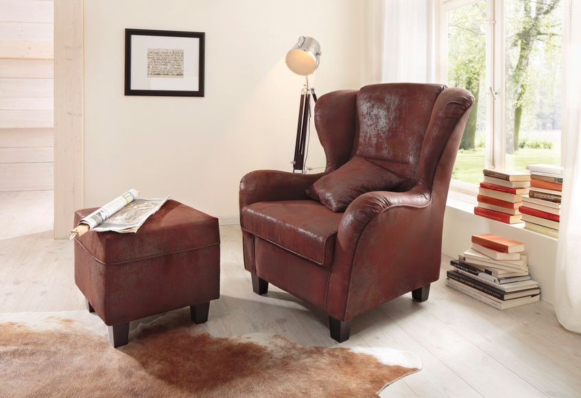 Home affaire Sessel »Oliver«, (2 St.), mit Hocker, Microfaser Antikoptik