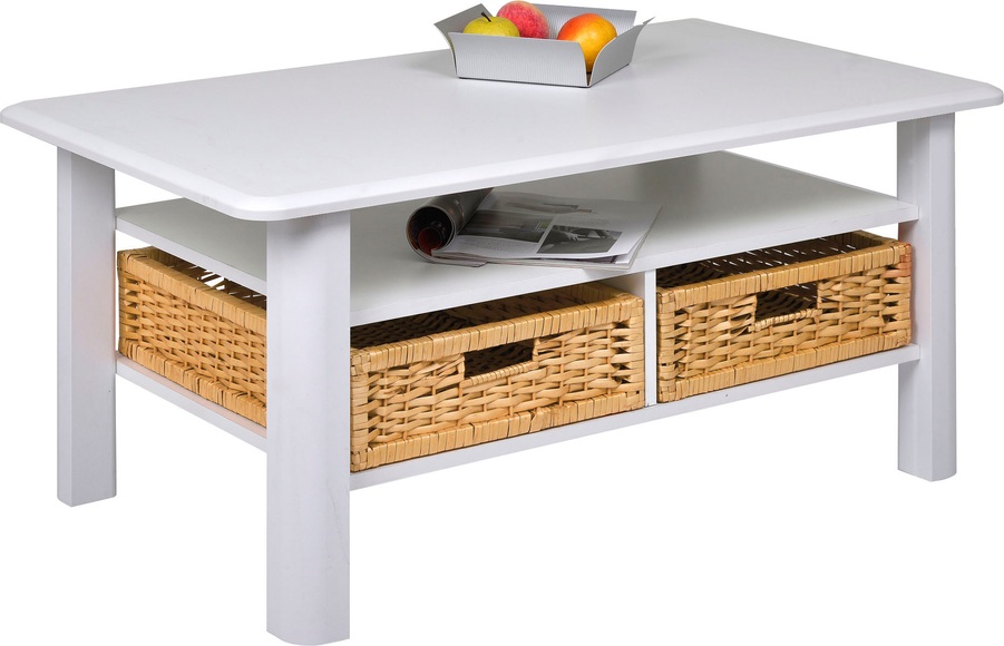 PRO Line Couchtisch, aus Holz, 2 Ablageböden, 2 Körbe als Ablagefächer, rechteckig