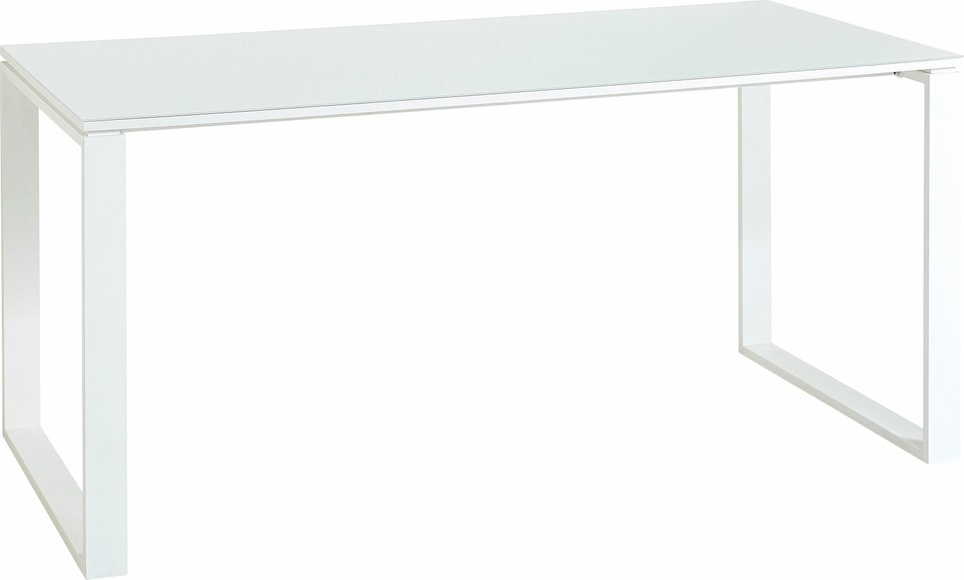 Schreibtisch MONTERIA, Rechteck, Glasauflage, Kufengestell, B 1600 x T 800 mm, weiß