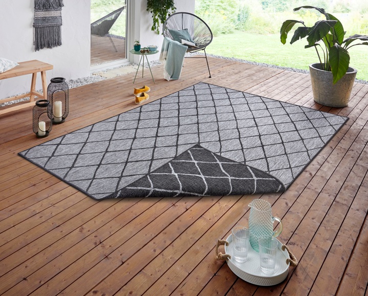 NORTHRUGS Teppich »Malaga«, rechteckig, 5 mm Höhe, In-und Outdoor geeignet, Wohnzimmer, Balkon, Terrasse, Garten, Robust, Pflegeleicht, Flachgewebe, Wendbar