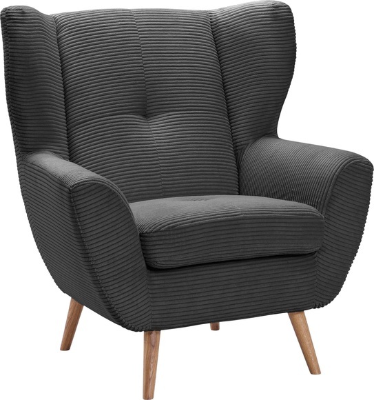 exxpo - sofa fashion Sessel »ALVESTA, Ohrensessel, Loungesessel mit hohem Sitzkomfort«, gemütliche Rückenlehne, mit Knopfheftung und hohen Holzfüssen, in Cord