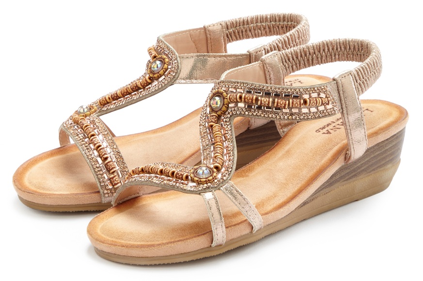 LASCANA Sandalette, mit kleinem Keilabsatz und elastischen Riemchen