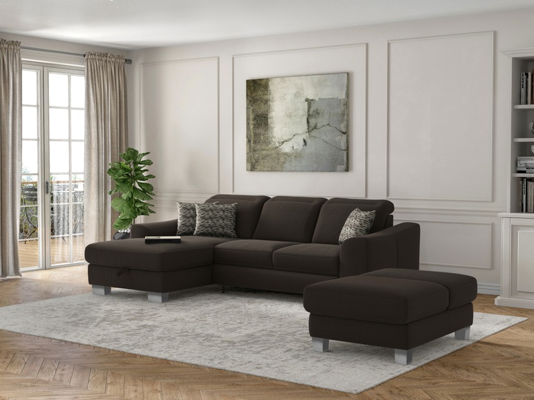 sit&more Ecksofa »Durness«, mit Federkern und hochwertigen Edelstahlfüssen, wahlweise mit Kopfteilverstellung, Bettfunktion und Bettkasten oder mit Bettfunktion und Bettkasten