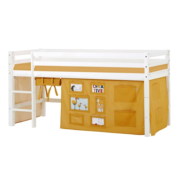 Hoppekids Hochbett »ECO Dream, Kinderbett, Spielbett, Halbhohes Bett aus Massivholz«, inkl. Vorhang-Set Creator Gelb, Bettgrösse & Matratze wählbar