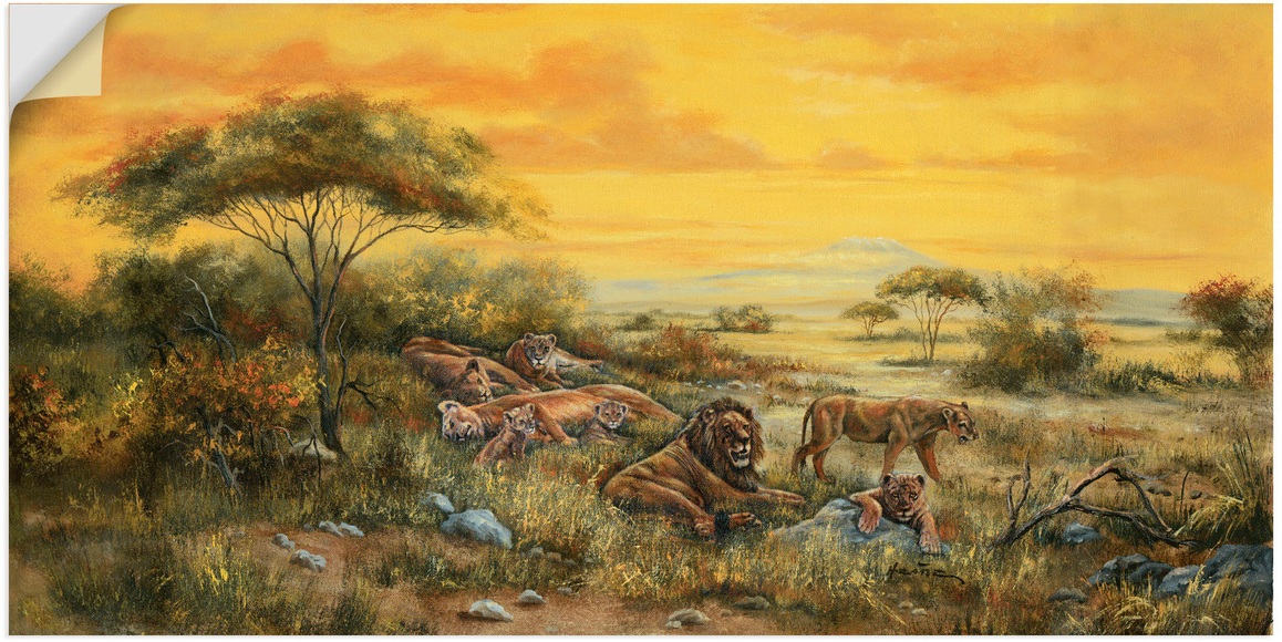 Artland Wandbild »Löwen in der Steppe«, Bilder von Afrika, (1 St.), in vielen Grössen & Produktarten - Alubild / Outdoorbild für den Aussenbereich, Leinwandbild, Poster, Wandaufkleber / Wandtattoo auch für Badezimmer geeignet