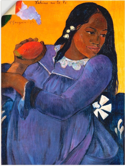 Artland Wandbild »Frau in blauem Kleid mit Mangofrucht«