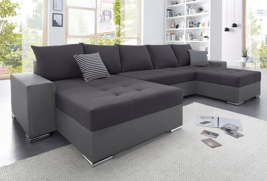 COLLECTION AB Wohnlandschaft, mit Bettfunktion, Bettkasten und links oder rechts montierbarer XXL-Recamiere, inklusive Federkern und Zierkissen