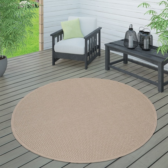Paco Home Teppich »Timber 125«, rund, 4 mm Höhe, Flachgewebe, Sisal Optik, In- und Outdoor geeignet, Wohnzimmer