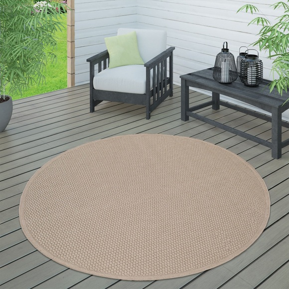 Paco Home Teppich »Timber 125«, rund, 4 mm Höhe, Flachgewebe, Sisal Optik, In- und Outdoor geeignet, Wohnzimmer