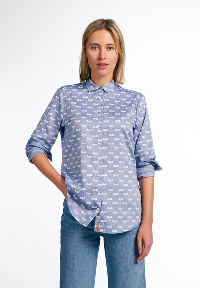 ETERNA LANGARM BLUSE MODERN CLASSIC UPCYCLING SHIRT OXFORD BLAU/WEISS