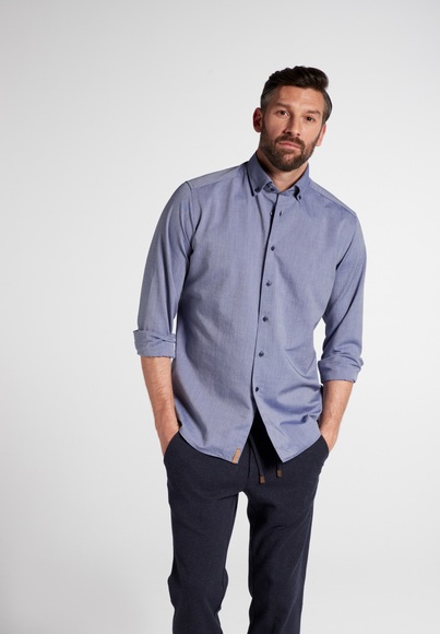 ETERNA LANGARM HEMD MODERN FIT UPCYCLING SHIRT OXFORD JEANSBLAU