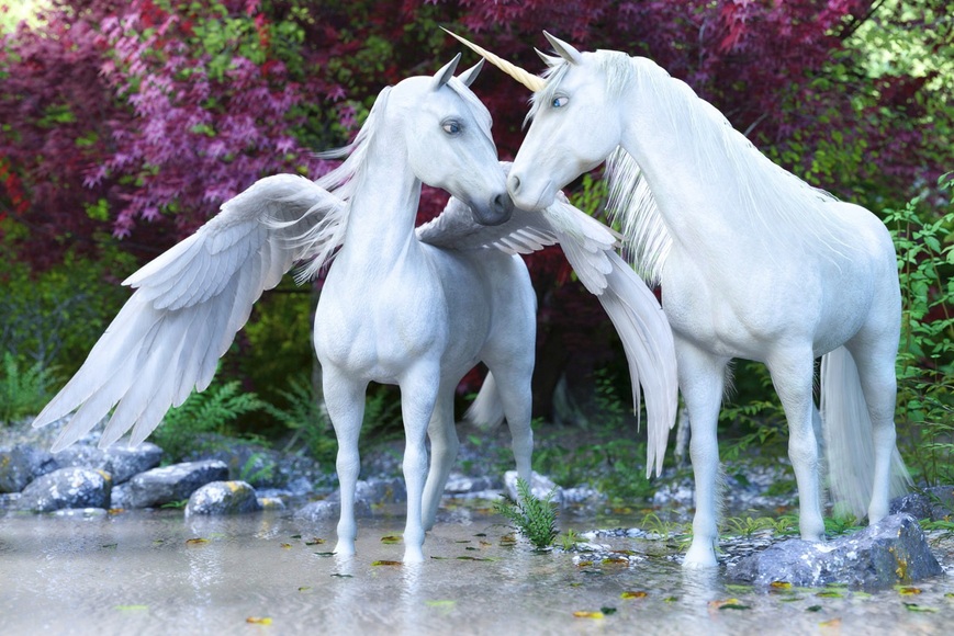 Papermoon Fototapete »EINHORN-PFERDE FANTASY TIERE PFERD WALD NATUR BÄUME XXL«, Vliestapete, hochwertiger Digitaldruck, inklusive Kleister