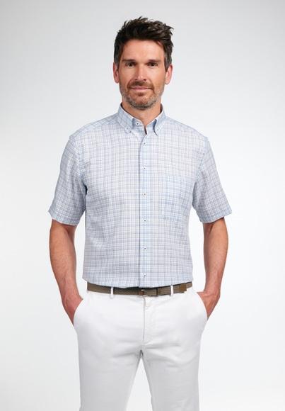 ETERNA KURZARM HEMD COMFORT FIT TWILL HELLBLAU KARIERT