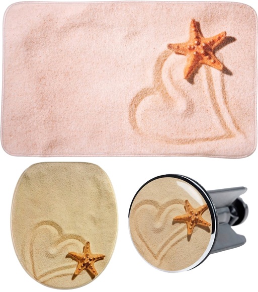 Sanilo Badaccessoires-Sets »Sandy«, (Komplett-Set, 3 tlg.), bestehend aus WC-Sitz, Badteppich und Waschbeckenstöpsel