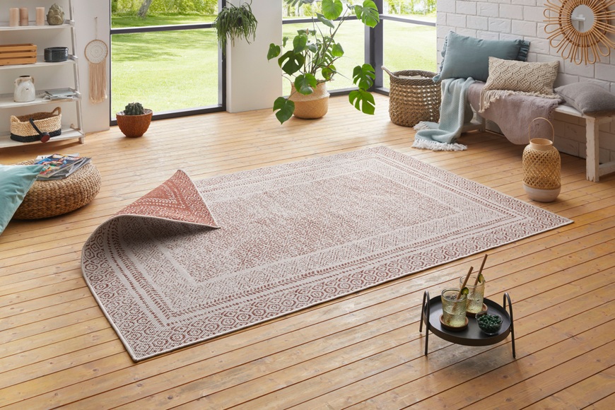 Home affaire Teppich »Bernard«, rechteckig, 5 mm Höhe, In-und Outdoor geeignet, Wohnzimmer, Balkon, Terrasse, Garten, Robust, Pflegeleicht, Flachgewebe, Wendeteppich