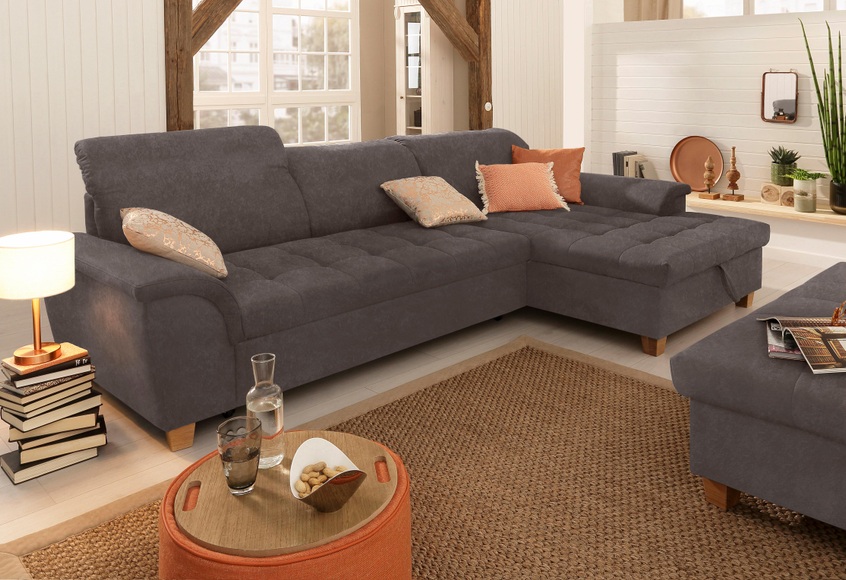 Home affaire Ecksofa »Lyla«, mit Recamiere, wahlweise mit Rückenfunktion und zusätzlich mit Bett + Bettkasten