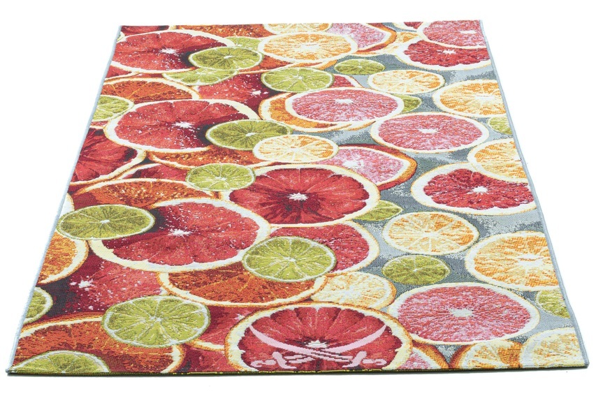 Sansibar Teppich »Rantum Beach 003«, rechteckig, 5 mm Höhe, Flachgewebe, modernes Sommer Design, Motiv Zitrusscheiben & gekreuzte Säbel, In- & Outdoor geeignet, Wohnzimmer