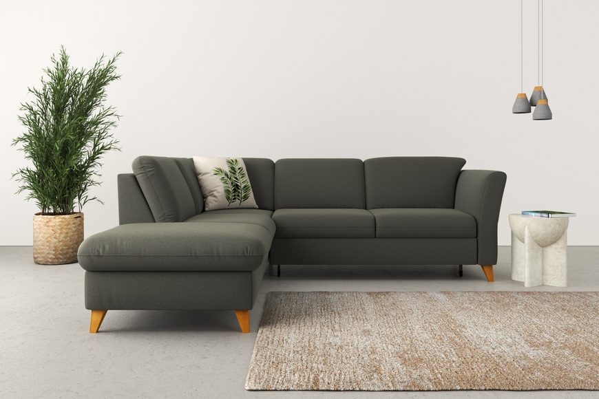 Home affaire Ecksofa »Trelleborg«, Federkern-Polsterung, wahlweise mit Bettfunktion und Stauraum, Kopfstützen optional