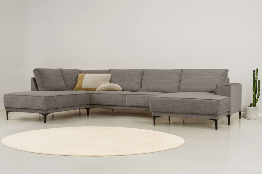 Places of Style Wohnlandschaft »XXL Sofa Oland, Struktur, Flachgewebe, Luxus-Microfaser, Boucle«, U-Form, 345 cm, Wellenunterfederung, Skandi-Design, Metallfüsse