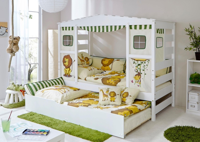 Ticaa Kinderbett in Hausoptik »Lio« aus massiver Kiefer, mit Bettschubkasten »Marianne«