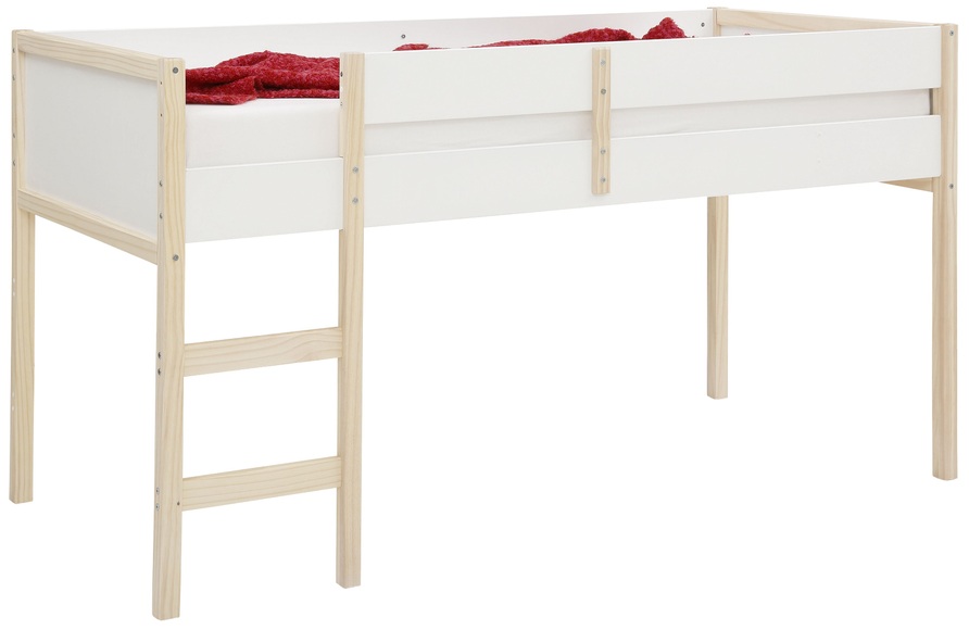 Lüttenhütt Hochbett »Janne«, aus schönem massivem Kiefernholz, Einzelbett, inklusive praktischer massiver Holzleiter, in verschiedenen Farbvarianten erhältlich, Liegefläche 90x200 cm