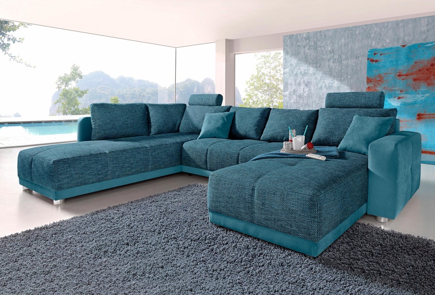 Places of Style Wohnlandschaft, mit Federkern, Bettfunktion und Bettkasten, inklusive 2 Kopfstützen, frei im Raum stellbar