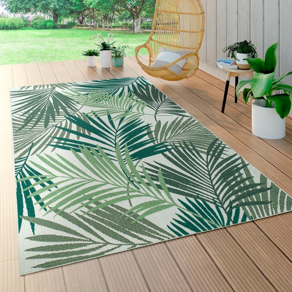 Paco Home Teppich »Ostende 534«, rechteckig, 2 mm Höhe, Flachgewebe, Motiv Palmenblätter, In- und Outdoor geeignet, Wohnzimmer