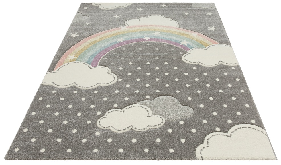 Lüttenhütt Kinderteppich »Regenbogen«, rechteckig, 13 mm Höhe, Hoch-Tief-Struktur, Pastell-Farben, Kinderzimmer