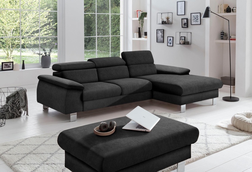 COTTA Ecksofa »Komaris«, mit Kopf- bzw. Rückenverstellung, wahlweise mit Bettfunktion, Bettkasten und RGB-LED-Beleuchtung