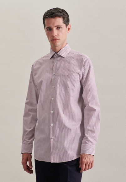 Business Hemd Regular Fit Langarm Streifen Herren Rot Bunt 40