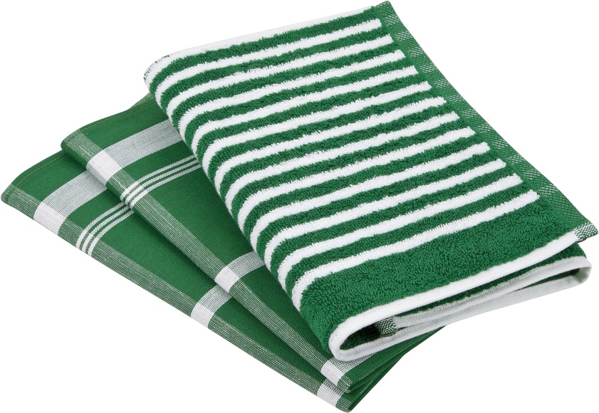 ROSS Geschirrtuch »Exclusiv«, (Set, 3 tlg.), 1x Küchen-Frottiertuch 50x50 cm mit Streifen und 2 Geschirrtücher 50x70 cm mit Karodesign