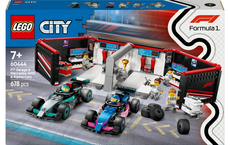 60444 City F1 Garage mit Mercedes-AMG & Alpine Rennautos, Konstruktionsspielzeug