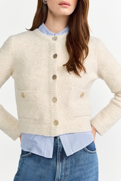 RICHROYAL Cardigan, Boucle, gerader Form, Schmuckknöpfe, Rundhals