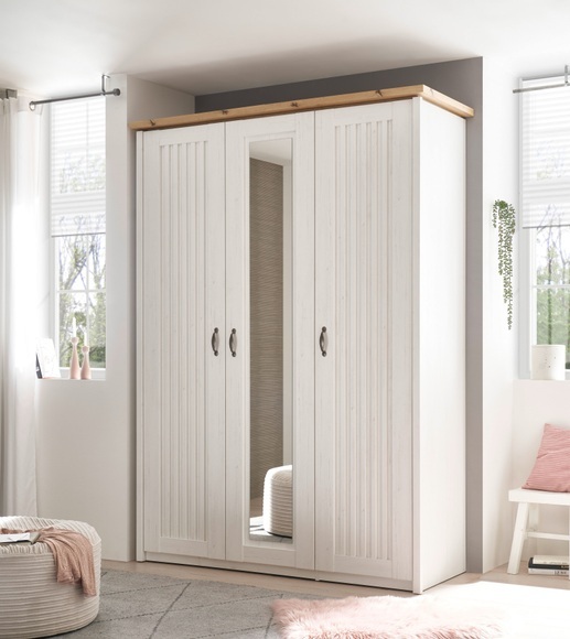 MID.YOU Drehtürenschrank in weiss, eichefarben , Trient , Holzwerkstoff , 4 Fächer , 164x225x60 cm , Dekorfolie,Dekorfolie,Nachbildung,Nachbildung , 001298003102