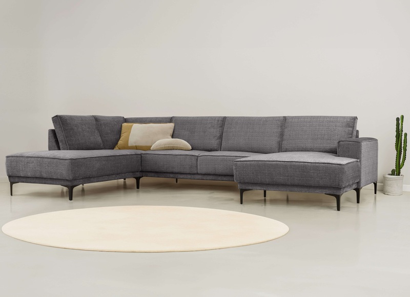 Places of Style Wohnlandschaft »XXL Sofa Oland, Struktur, Flachgewebe, Luxus-Microfaser, Boucle«, U-Form, 345 cm, Wellenunterfederung, Skandi-Design, Metallfüsse