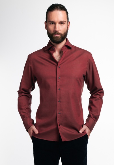 ETERNA LANGARM HEMD MODERN FIT SOFT TAILORING TWILL ROT UNIFARBEN