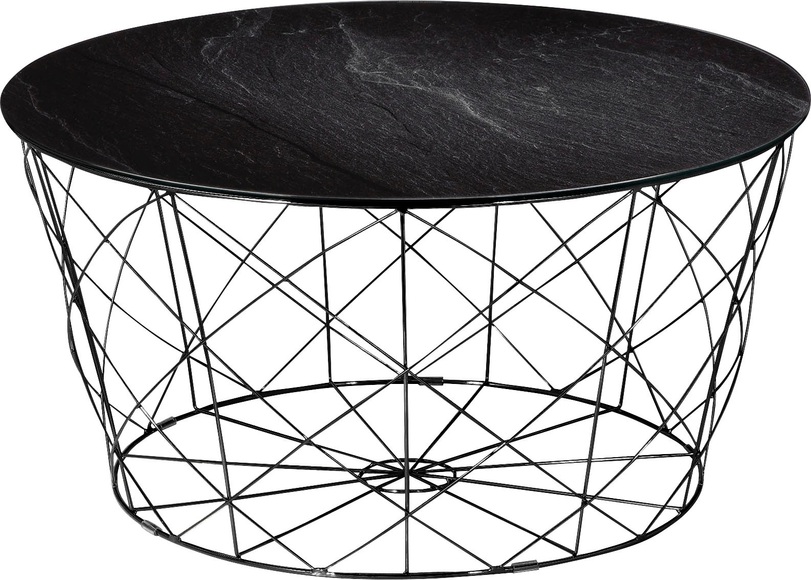 Couchtisch mit Metallkorb Marmor schwarz rund 80x80