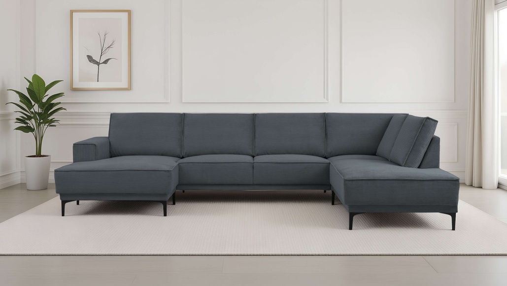 GOODproduct Wohnlandschaft »XXL Sofa Oland, Struktur, Flachgewebe, Luxus-Microfaser, Boucle« U-Form, 345 cm, Wellenunterfederung, Skandi-Design, Metallfüsse