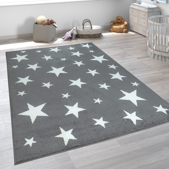 Paco Home Kinderteppich »Capri 315«, rechteckig, 14 mm Höhe, Kurzflor mit Stern Motiv, Pastell-Farben, Kinderzimmer
