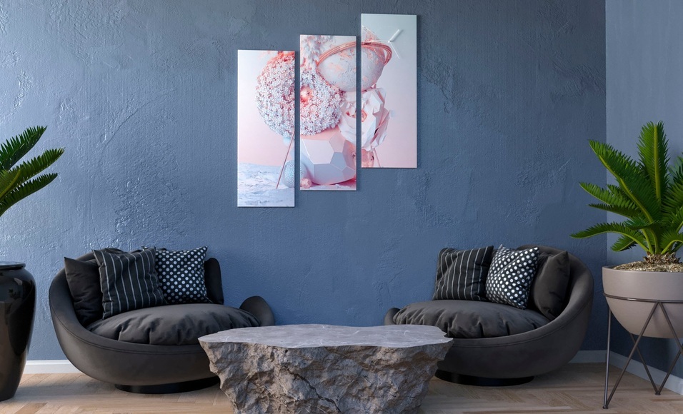 Conni Oberkircher´s Bild mit Uhr »rosa weisse Illusion«, modern, abstrakt, Luxus, pastell, Design, Hochzeit, Geschenk, Deko, einrichten