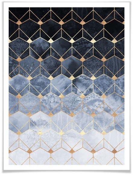 Wall-Art Poster »Hexagon Blau Gold«, Schriftzug, (1 St.)