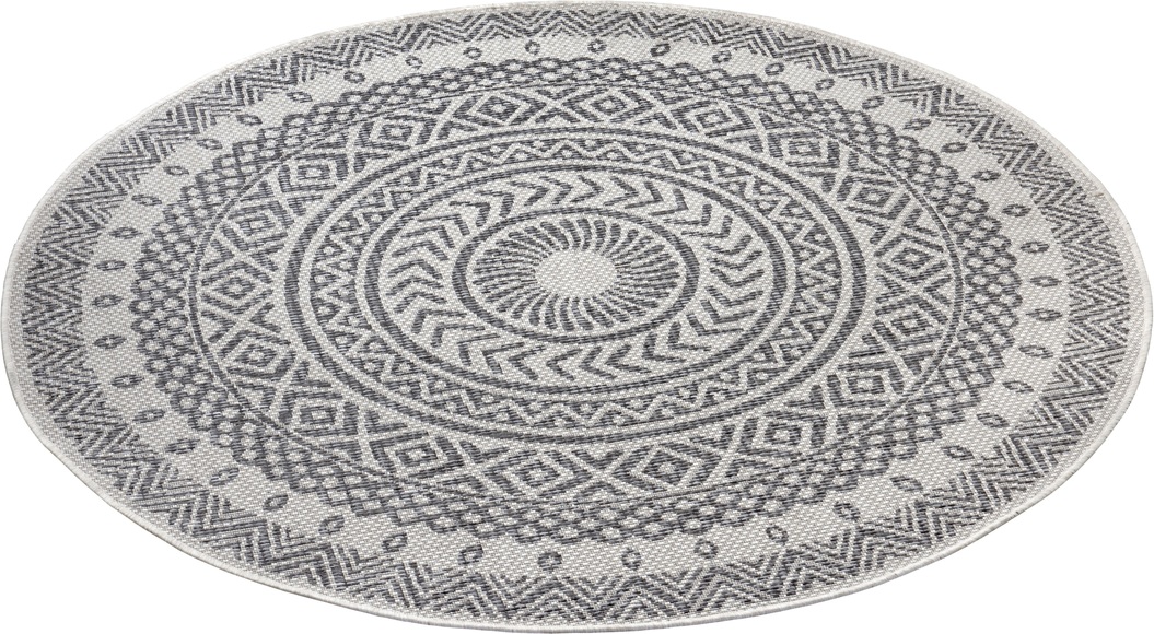 NORTHRUGS Teppich »Giro«, rund, 4 mm Höhe, Flachgewebe In und Outdoor geeignet, Mandala Design, gekettelt, Wohnzimmer, Balkon, Terrasse, Garten, Robust, Pflegeleicht